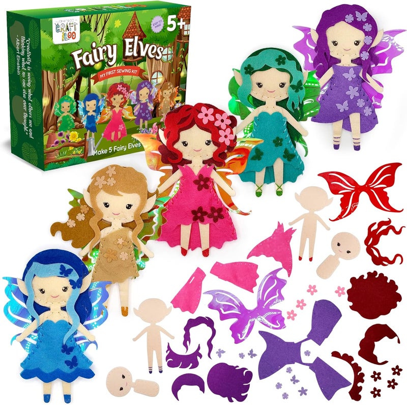 CRAFTILOO Fairy Elves Sewing Kit for Kids, Fun and Educational Fairytale Craft Set for Boys and Girls Age 7-12, Sew Your Own Felt Fairy Craft Kit for Beginners (Garden Rainbow Fairies Kit) - Image 1